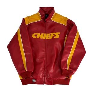 Vintage Kansas City Chiefs Jacket Mens Medium Red Gold NFL Polyvinyl Colorful